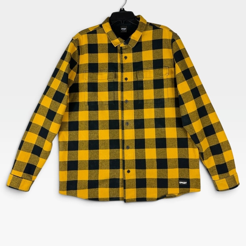Oakley Flannel Shirt Jacket Regular Fit Mens 2XL Yellow Black Plaid Excellent